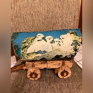 Vintage Covered Wagon Midcentury Lighted Cactus Lamp Mt. Rushmore